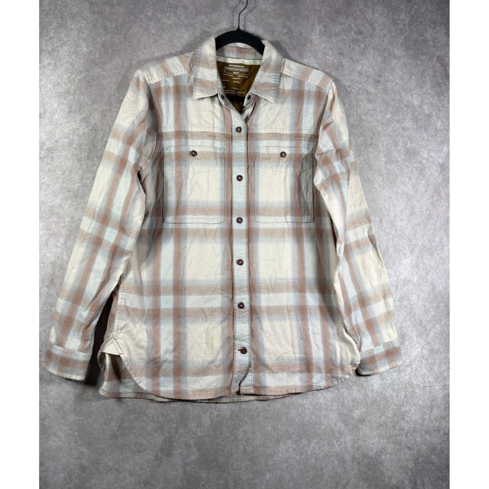 REI Co-op Flannel Shirt Mens Medium Tan Plaid Button Down Cotton Outdoor Hiking